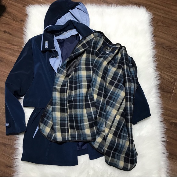 MULBERRY STEET Women's Royal & Light Blue COAT Plaid Lined Drawstring Waist sz M - Picture 3 of 9